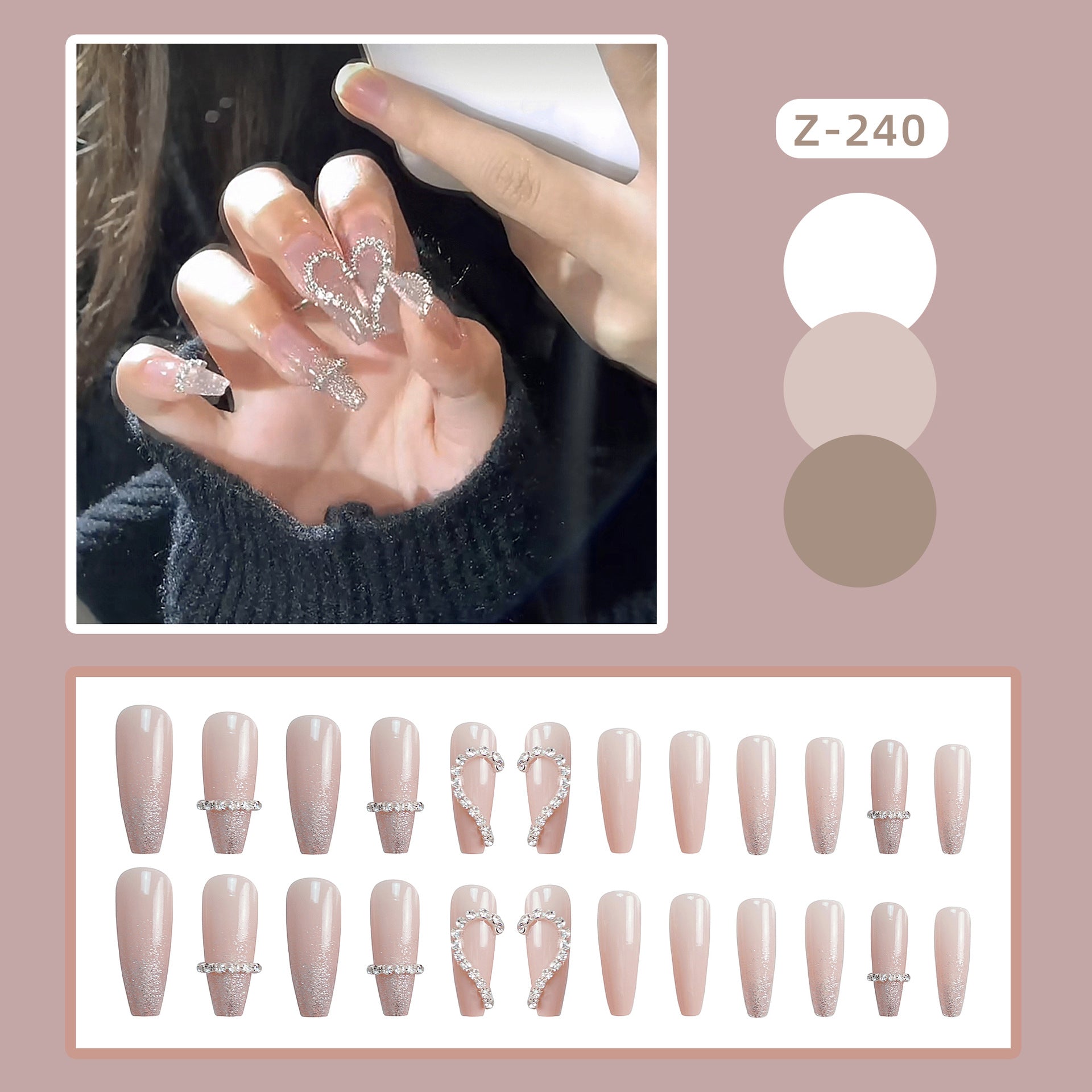 Wholesale False Nails Detachable Heart Shape With Drill Nail Stickers